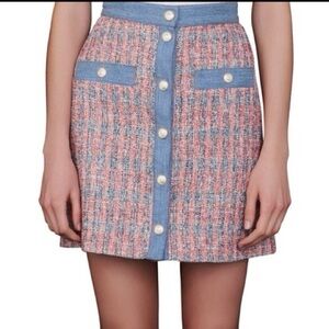 Maje‎ Red and Blue Tweed A-Line Skirt size 36 - small